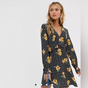ASOS Nobody's Child long sleeve tea dress with ruffle detail in floral spot